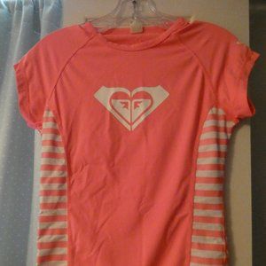 Roxy Rash Guard Pink White Swim XL Girls Teen